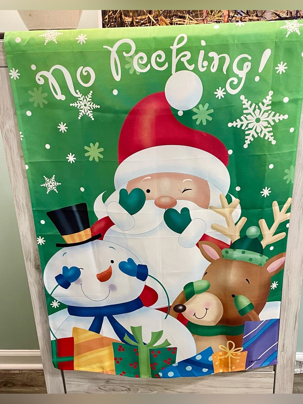 Briarwood Lane “No Peeking!” Christmas Decorative House Flag – Santa, Snowman &